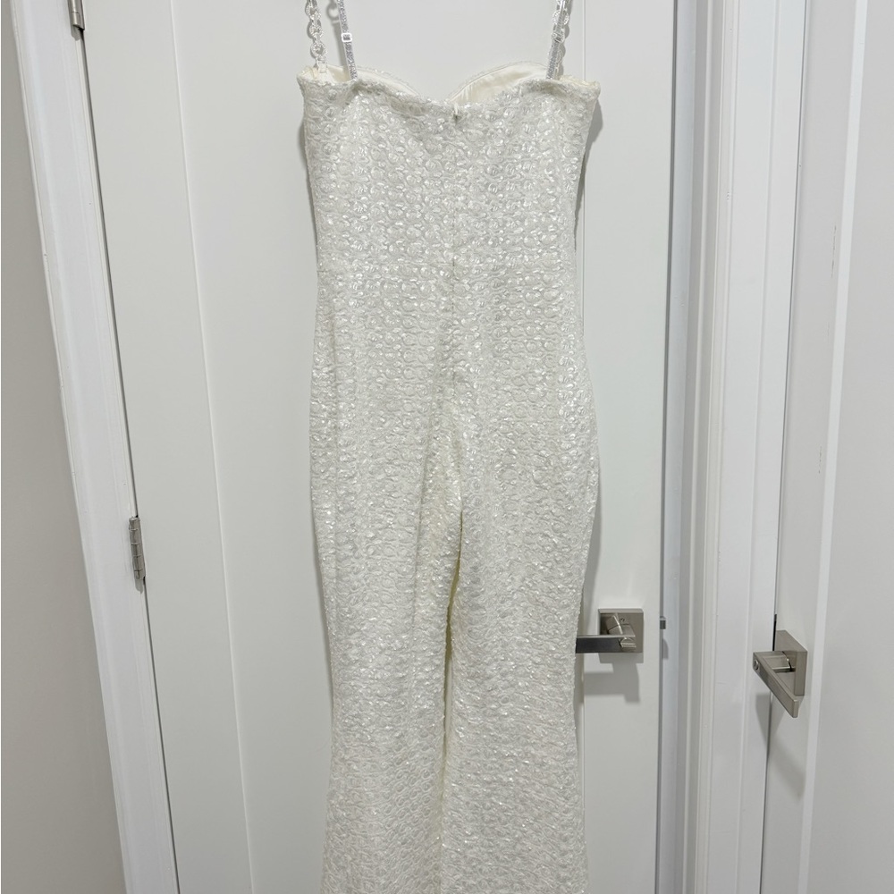 NADINE MERABI White Sequin Strap Jumpsuit with Belt - Picture 3 of 3